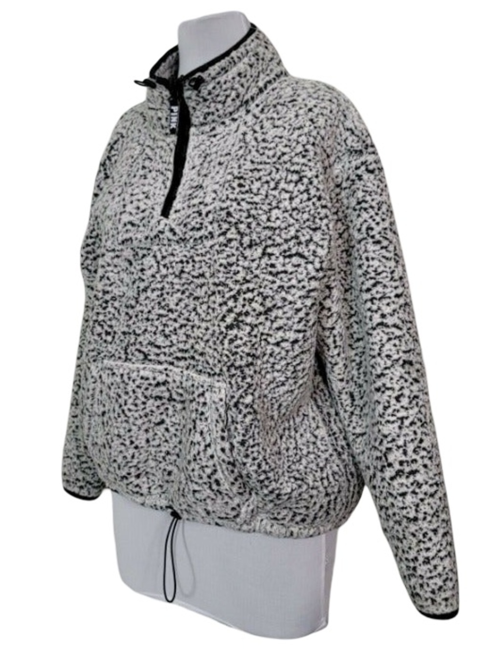 PINK Victoria's Secret Gray Sherpa Quarter-Zip Pullover Sweatshirt Cozy Warm